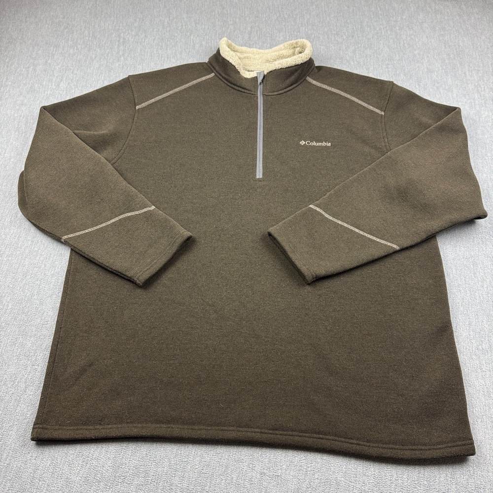Columbia Sweater Mens 2XL XXL Brown 1/4 Zip Fleece‎ Pullover Outdoor Hiking Coat